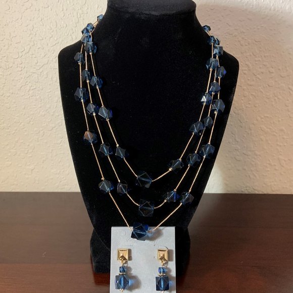 Talbots Blue Glass Layered Necklace - Picture 4 of 4